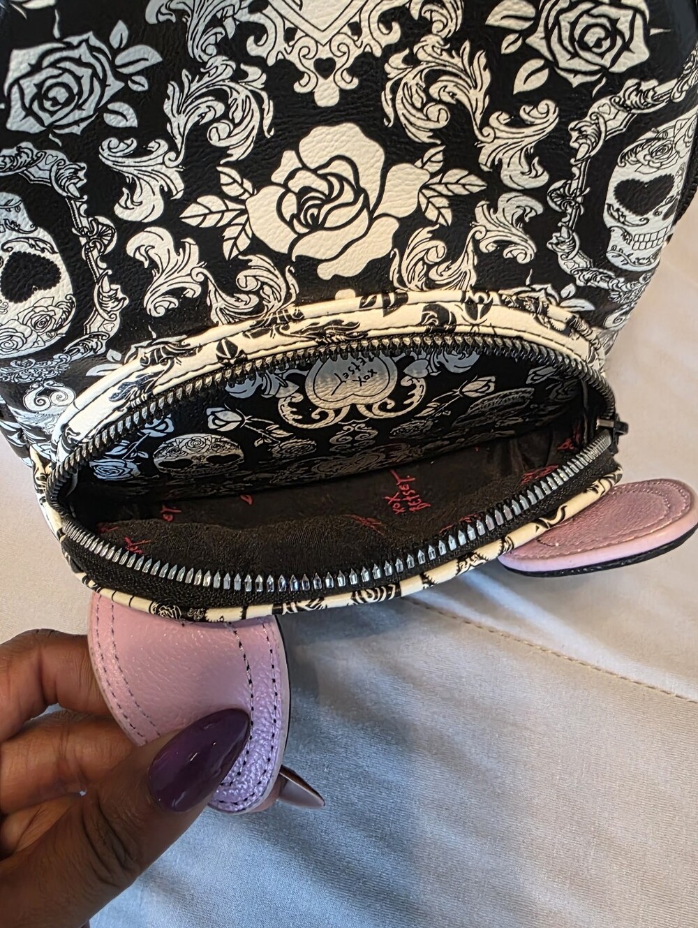 Betsey Johnson Kitsch Sugar Skull French Bulldog Mini Backpack Crossbody - Picture 7 of 7
